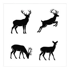 Four majestic stag deer silhouettes in various poses capturing wildlife grace and natural elegance for design projects silhouette