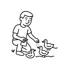 Vector line icon man feeding ducks on a white background
Vector line icon on a white background