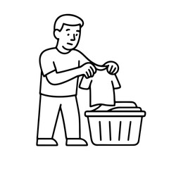 Vector line icon person putting laundry in a basket on a white background
Vector line icon on a white background