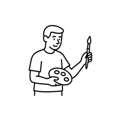 Vector line icon person holding a palette and a brush on a white background
Vector line icon on a white background