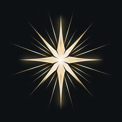A radiant golden retro starburst shines brightly against a dark background with sparkling light and glowing details for festive celebration and celestial decoration
