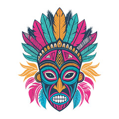 Colorful Tribal Mask with Vibrant Feathers