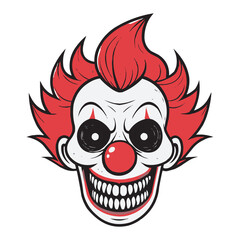 Scary Evil Clown Face Vector Illustration – Creepy Horror Joker Mask with Red Hair