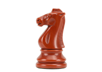 Isolated red Knight chess piece on display for a tabletop game, strategy, and competition