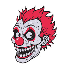 Scary Evil Clown Face Vector Illustration – Creepy Horror Joker Mask with Red Hair