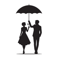 A Romantic couple holding umbrella silhouette and Vector