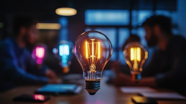 Innovative ideas sparked during team meeting office business event modern workspace close-up view collaborative creativity