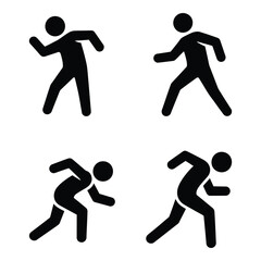 Dynamic human motion icons depicting running and action poses in silhouette style for digital design projects silhouette