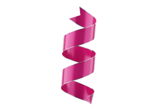 Isolated Pink Ribbon Ornament with Silver Edges Festive Decoration Spiraling Curl Design