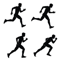Dynamic silhouettes of male runners in motion capturing sprinting and athletic poses for fitness and sports designs silhouette