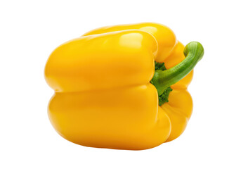 Isolated yellow bell pepper with curly green stem, fresh vegetable ingredient for food