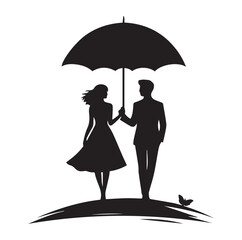 A Romantic couple holding umbrella silhouette and Vector