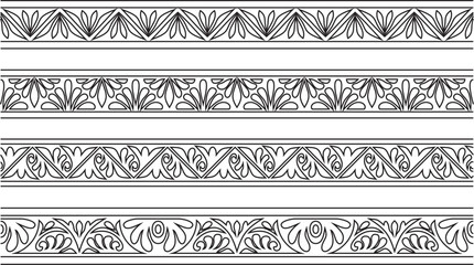 Vector set of black contour classic byzantine ornament. Endless border, Ancient Greece, Eastern Roman Empire frame. Decoration of the Russian Orthodox Church