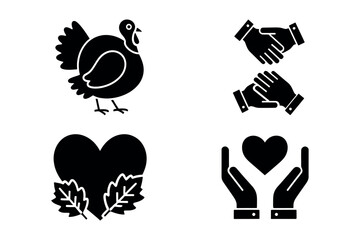 Vector icon thanksgiving day elements isolated on white background with turkey and heart