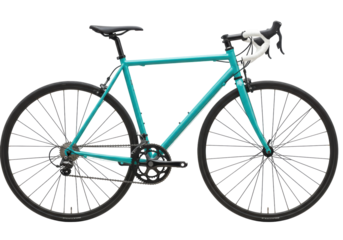 Isolated turquoise road bicycle with drop bars for recreation and transportation use