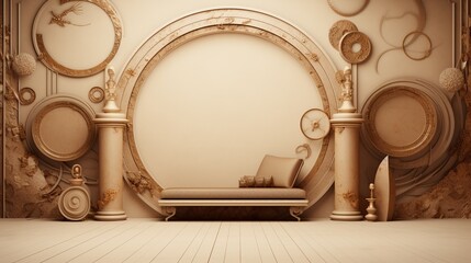 Elegant Vintage Interior with Circular Wall Decor and Classic Furniture