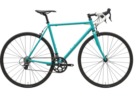 Isolated turquoise road bicycle with drop bars for recreation and transportation use