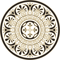 Obraz premium Vector gold with black classic Greek round ornament. Circle of Ancient Greece and the Roman Empire. Byzantine painting of walls, floors and ceilings. Decoration of European palaces.