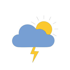 A cartoon illustration of a blue cloud with a yellow lightning bolt and a partially visible sun peeking from behind it.