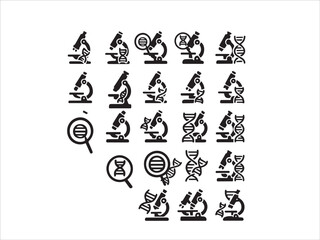 Microscope & DNA Research Icon Set  Black and White Science Vector Pack