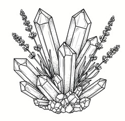 Quartz Crystal Cluster with Lavender