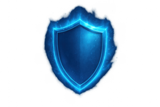 Blue glowing shield representing digital protection and security