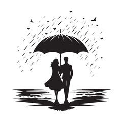 A Romantic couple holding umbrella silhouette and Vector