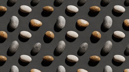 Symmetrical Arrangement of Smooth Polished Stone Textures on Dark Matte Backdrop - Geometric Natural Elegance