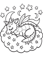 Sleeping Dragon Dreams Peaceful Outline Artwork