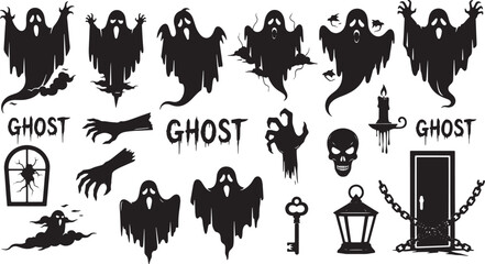 Halloween Ghost Icons And Symbols Silhouette Collection spooky scary