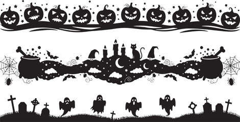 Halloween Silhouette Borders and Elements vector