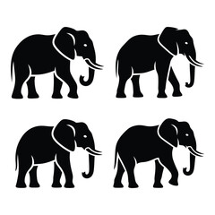 Four silhouette elephants side view capturing majestic african wildlife and gentle giants in a simple graphic representation for design projects silhouette