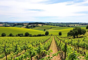 Obraz premium Tuscan vineyard panorama from a winery overlook, discovery, wine tasting