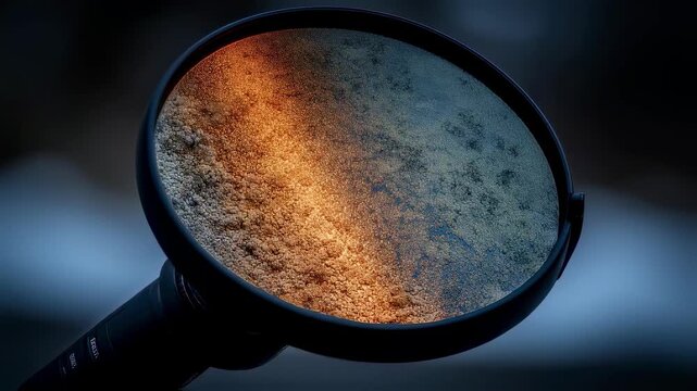 Closeup medium shot of a gold reflector held at an angle highlighting its warm glow and metallic texture while the surroundings fade smoothly out of focus.