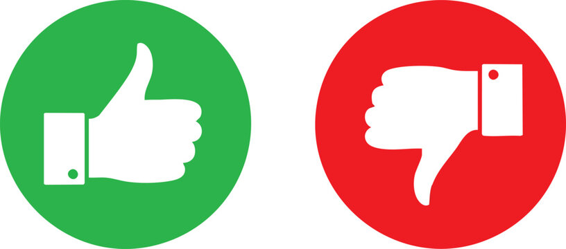 Thumbs up and thumbs down like unlike good bad approval disapproval feedback