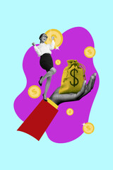 Collage featuring confident business man woman with money bag light bulb laptop smartphone symbolizing ideas success payment