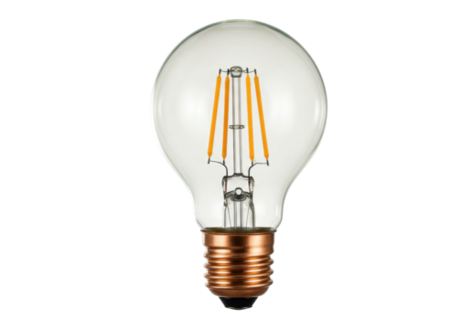 Isolated Edison bulb emitting a warm light, a retro design electric light that is eco friendly