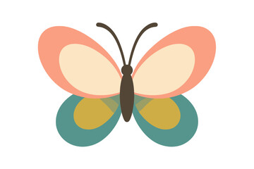Stylized butterfly graphic featuring layered wings in soft pastel pink and earthy colors