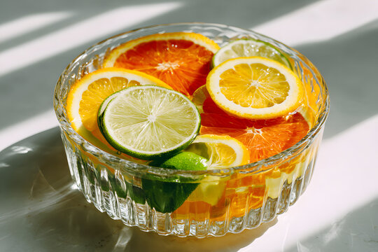 a bowl of fruit with limes oranges and lemons - Powered by Adobe