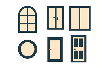 Set of architectural elements featuring various windows and entry doors