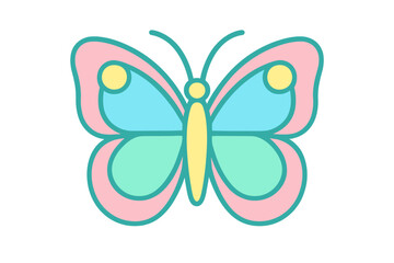 Cute butterfly icon featuring pastel pink blue and green wings isolated on white