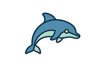 Cute blue dolphin aquatic mammal jumping in a simple graphic style