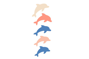 Stylized marine life pattern featuring five dolphins jumping in a vertical line