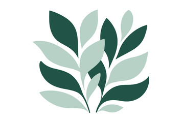 Abstract minimalist botanical foliage pattern in dark and light green colors on white background