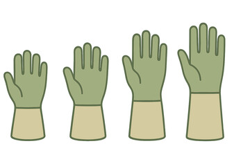 Set of protective work gloves for gardening and landscaping in different sizes