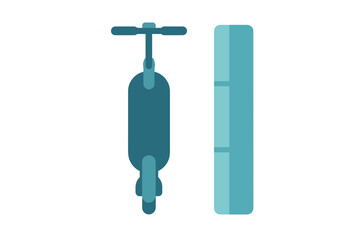 Electric scooter viewed from the front next to a vertical charging station in minimalist flat design