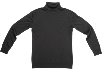 Isolated dark gray turtleneck sweater, casual knitwear apparel, long sleeved top on display