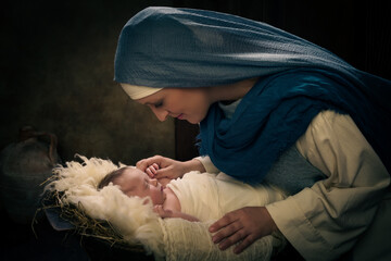 Mary and Jesus live nativity scene