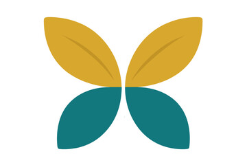 Symmetrical abstract motif of stylized flower petals or butterfly wings in mustard yellow and teal