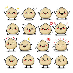 Fototapeta premium Collection of cute dumpling characters with different emotions.